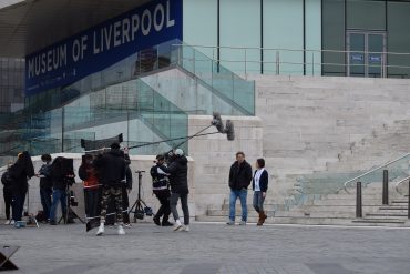 Doctor Who filming on the Pier Head, featuring John Bishop