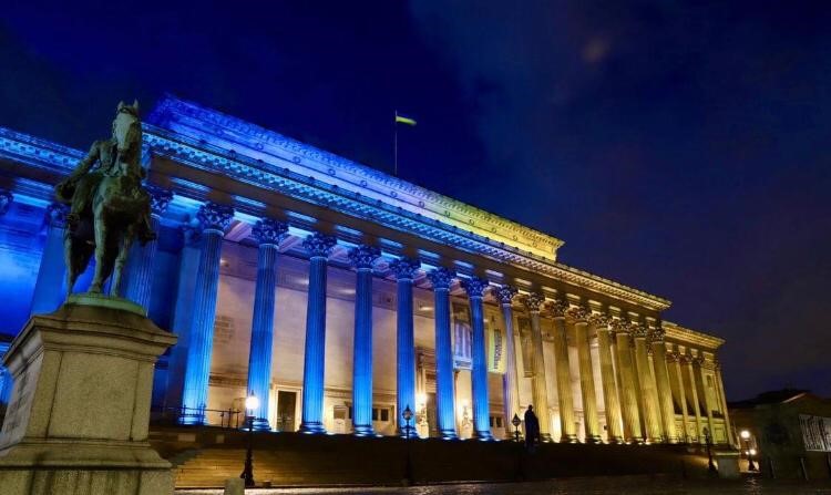 St George's Hall lit up for the Ukraine