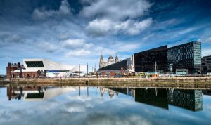 Liverpool waterfront in the day taken from the Royal Albert Dock Liverpool