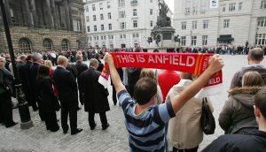 A crowd stood in Exchange Flags to mark the Hillsborough anniversary