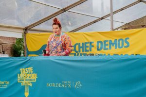 Lizzie Acker doing a chef demonstration as part of the Taste Liverpool. Drink Bordeaux festival