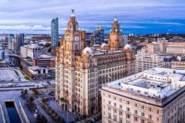 An elevated image of the Liver and Cunard Buildings