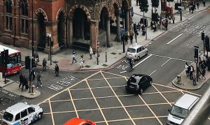 A box junction on a busy road