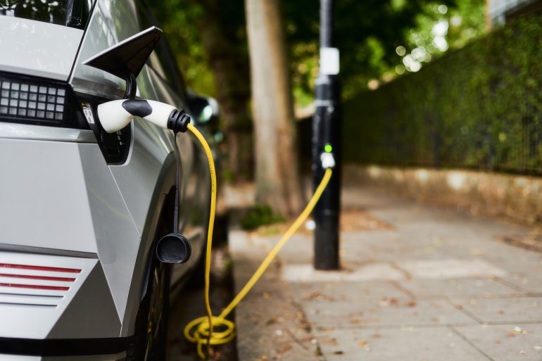 Electric car charging from a public on-street point