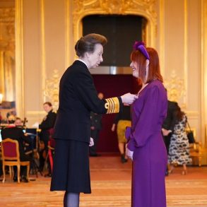 Claire McColgan is awarded her CBE by Princess Anne
