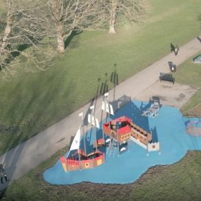 Aerial pic of restored play area in Croxteth Country Park