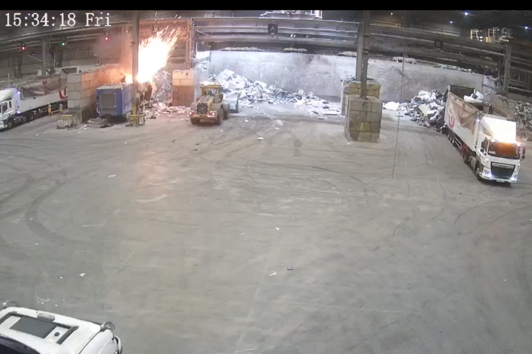 A fire in a recycling sorting facility