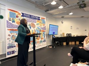 Cllr Rahima Farah issuing address at the launch event